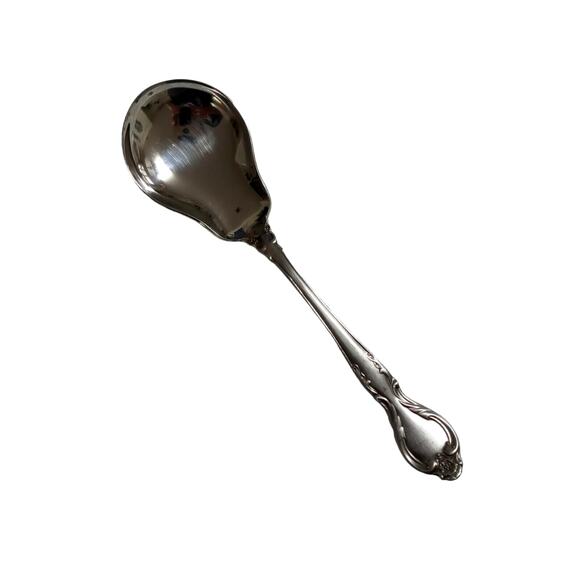Vintage Lyons Queens Fancy Sugar Spoon Stainless Steel 6" Satin Black Accent 70s - Picture 2 of 13